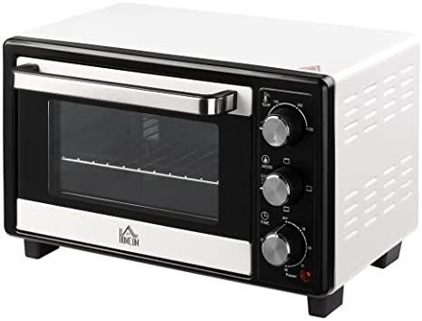 HOMCOM Horno Sobremesa de Convección 16L 1400W con 3 Modos de Calor Temperatura hasta 230 ℃ Temporizador 60 Minutos Bandeja de Horneado y Rejilla 44x32x28,1 cm Blanco y Negro