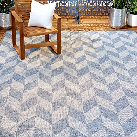 Home Dynamix Patio Country Calla Contemporary Herringbone Indoor/Outdoor Area Rug, 6'6"x9'2" Rectangle, Blue/Gray