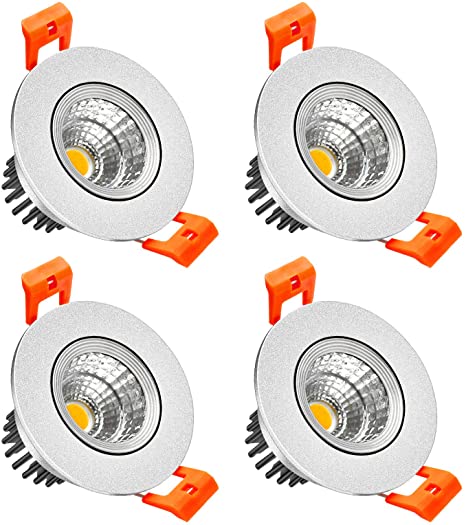 LightingWill 2inch LED Dimmable Downlight, 3W COB Recessed Ceiling Light, Warm White 3000K-3500K, CRI80, 25W Halogen Bulbs Equivalent, Silver(4Pack)