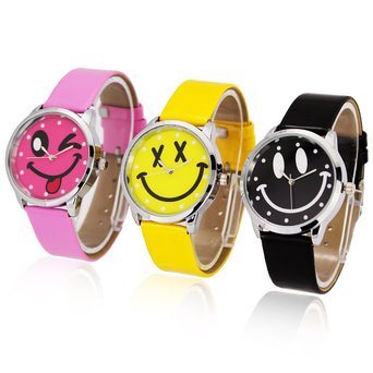 THAITIME 3pcs Design Smile Face Girls Boys Kids Wrist Watch