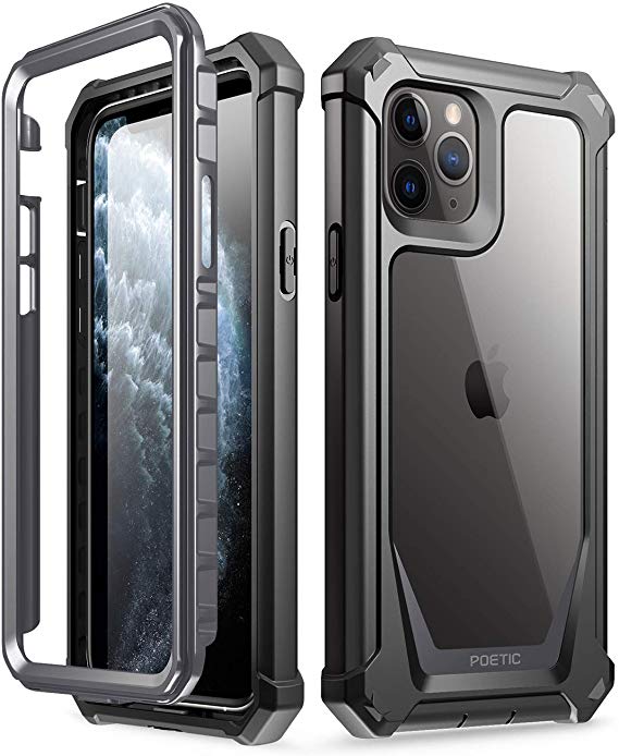 iPhone 11 Pro Rugged Clear Case, Poetic Full-Body Hybrid Shockproof Bumper Cover, Built-in-Screen Protector, Guardian Series, Case for Apple iPhone 11 Pro (2019) 5.8 Inch, Black/Clear