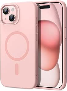 ESR for iPhone 15 Case with MagSafe, Supports Magnetic Charging, Slim Liquid Silicone Case, Shock Absorbing, Screen and Camera Protection, Cloud Series, Pink