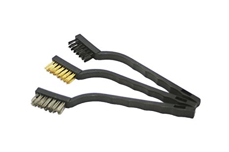 ABN 7” Inch Mini Wire Detail Brush 3-Piece Set – Nylon, Brass, Stainless Steel – Metal Brushes for Cleaning & Automotive