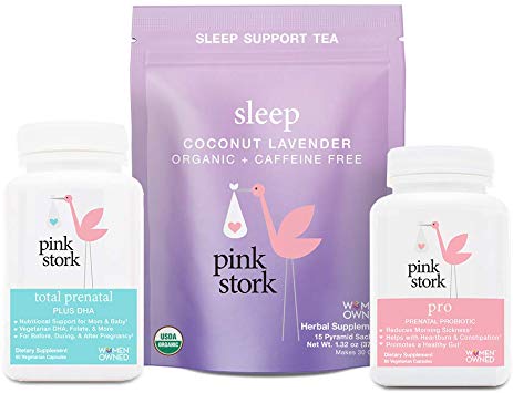 Pink Stork Pregnancy Bundle: Comprehensive Pregnancy Package with Total Prenatal   Prenatal Probiotic   Sleep Tea, Women-Owned