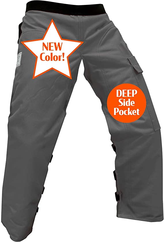 Cold Creek Loggers Chainsaw Apron Safety Chaps with Pocket (37 inches Grey), Gray