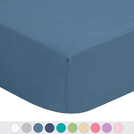 TILLYOU Silky Soft Microfiber Crib Sheet, Breathable Cozy Hypoallergenic Toddler Sheets for Boys, 28 x 52in Fits Standard Crib & Toddler Mattress, Gray Blue