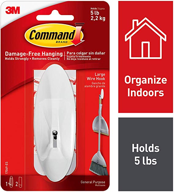 Command Wire Hook with Strips - Large, White