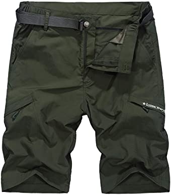 Kolongvangie Men's Outdoor Super Lightweight Quick Dry Hiking Casual Cargo Shorts with Multi Pockets (No Belt)