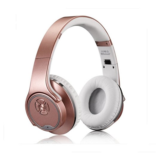 Over-Ear Headphones-PluStore MH1 Foldable Wireless Bluetooth 3.0 On-Ear 2 in1 Headphones with Twist-out Speaker Stereo Headphone Headset (Rose-Gold)