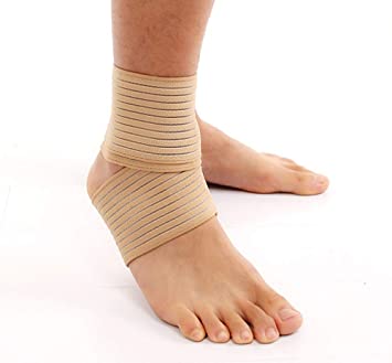 VIEEL 1 Pair Ankle Brace - Elastic Breathable Wrap Compression Knee Elbow Wrist Ankle Hand Support Wrap Sports Bandage Strap with Loop Fastening Strap (Beige)