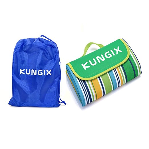 Kungix Camping Beach Picnic Blanket Mat Tote, Foldable Waterproof and Sandproof with Bag, 6-Person