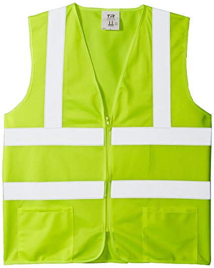 TR Industrial TR88001-5PK OSHA Class 2 Zipper Knitted Safety Vest (5 Pack), Large, Neon Yellow