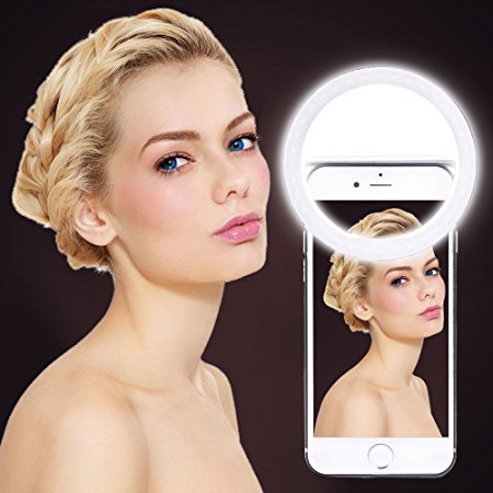 Selfie Ring Light, UINSTONE Selfie Light LED for iPhone Samsung Galaxy Sony and Other Smart Phones, 3-Level Brightness Pearl White LED Clip On for All Smartphones/Tablets, Great for Applying Make Up