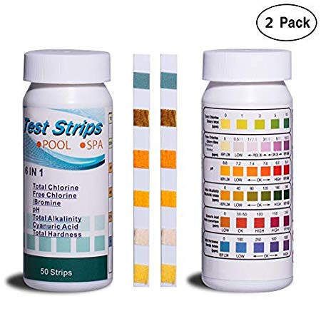 DMight Pool Test Strips, 6-in-1 Water Quality Test Strips, Spa Test Strips for Hot Tubs - Total Chlorine, Free Chlorine/Bromine, pH, Total Alkalinity, Cyanuric Acid, Total Hardness. (2 Pack)