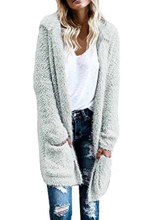 Ermonn Women Casual Open Front Long Knitting Cardigans Sweater Coat with Hats
