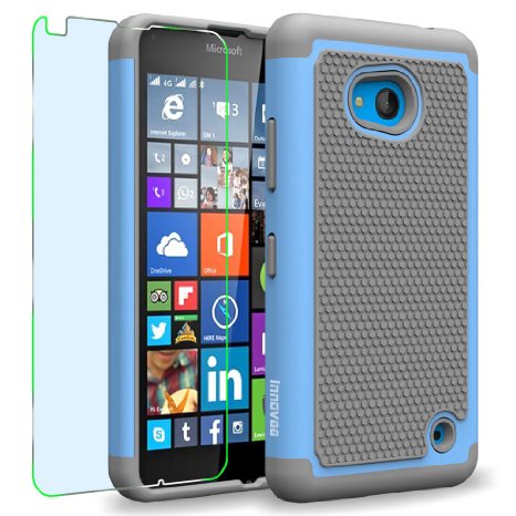 Microsoft Lumia 640 LTE Case, INNOVAA Smart Grid Defender Armor Case W/ Free Screen Protector & Touch Screen Stylus Pen - Grey/light Blue