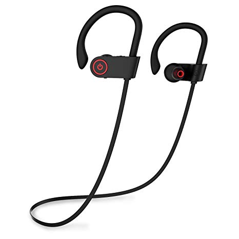 LMIN Bluetooth Headphones Running Sports Gym in Ear Earbuds Upgraded V5.0 Better Sound and Bass Than V4.1 IPX7 Waterproof Sweatproof Built in Noise Cancelling Mic 8 Hour Battery Fast Pairing (Black)