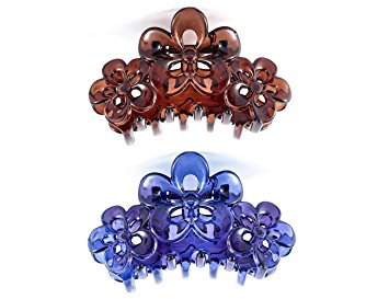 Prettyou 3.4" Large High Quality Plastic Resin Hair Claw Clip for Women, 2 Count of Each Set (set2)
