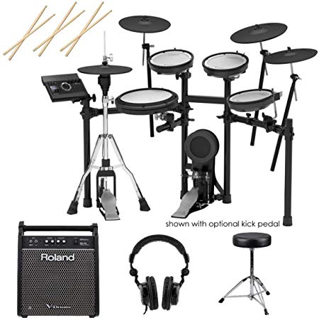 Roland TD-17KVX V-Drums Electronic Drum Set - With Roland PM-100 80W Personal Drum Monitor, 3x Drum Sticks, Pair - Double-Braced Drum Throne - H&A Studio Monitor Headphones