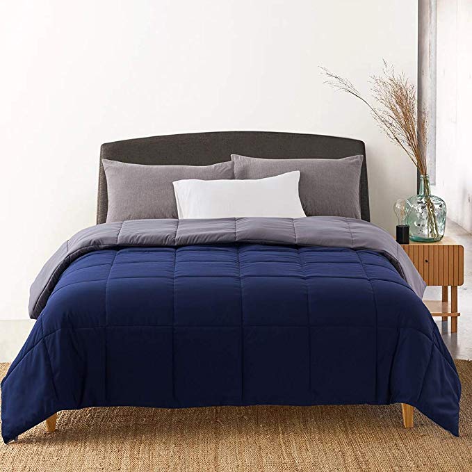 Cosybay Reversible Down Alternative Comforter Blue/Grey - Corner Duvet Tabs- Double Sided & Lighweight -All Season Duvet Insert-Stand Alone Comforter – Twin Size(64×88 Inch)