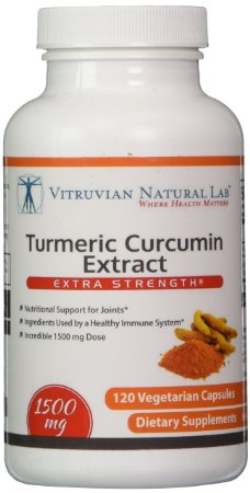Vitruvian Natural Lab - 100% Natural Turmeric Curcumin Extra Strength - 1500mg/serving - With BioPerine Black Pepper Extract -120 Capsules (Veggie) - Strongest Available in the Market