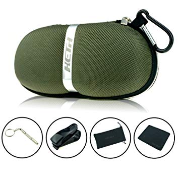 Sunglasses Cases,Semi Hard Portable compressive Strength Travel Zipper Eyeglass Cases with Carabiner. (Army Green)