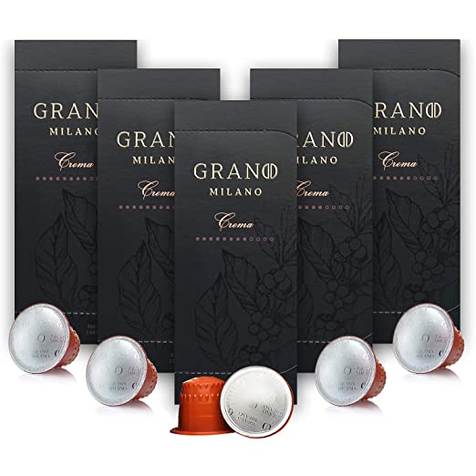 Grano Milano Crema coffee pods | Compatible with Nespresso | Intensity 8 | Nutty, Chocolate Notes & Heavy Body | Italian tailor-made blends I Fair Trade Coffee | 50 Pods