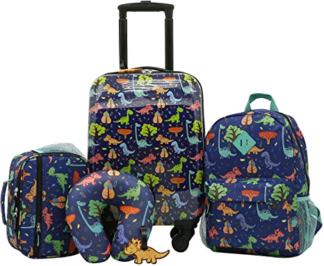 Travelers Club Kids' 5 Piece Luggage Travel Set, Dino