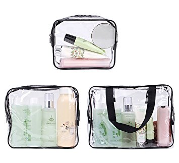 Clear Transparent Toiletry Bag, 3-1-1 Airport Airline Compliant Bag, Travel Quart Bag, Waterproof Carry On PVC Toiletry Bag for Women Men, 3 Bags A Set, 4 Colors