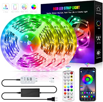 LED Strip Lights, 39.4ft Color Changing Lights Strip Music Sync Bluetooth App Remote Control 5050 RGB LEDs Light with Built-in Mic Music Sync LED Rope Lights for Bedroom TV Party DIY Decoration