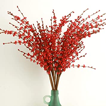 10 Pieces Artificial Flowers Artificial Jasmine Long stem Fake Flower for Wedding Home Office Party Hotel Restaurant Decoration (Red)