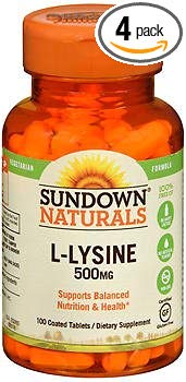 Sundown Naturals L-Lysine 500 mg Tablets - 100 ct, Pack of 4