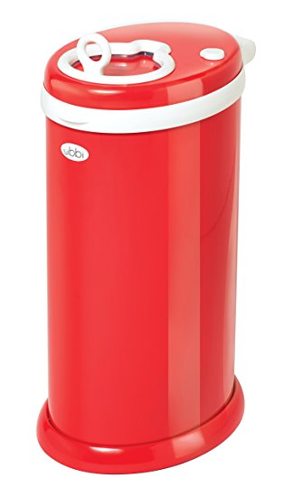 Ubbi Money Saving, No Special Bag Required, Steel Odor Locking Diaper Pail, Red