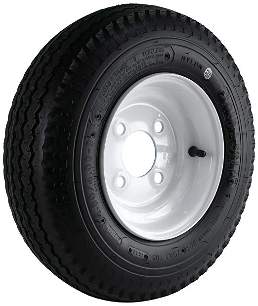 Kenda Loadstar (8x3.75/4x4) Wheel with White Powder-Coat Pinstripe Finish LRB and Trailer Tire Assembly (480/400-8)