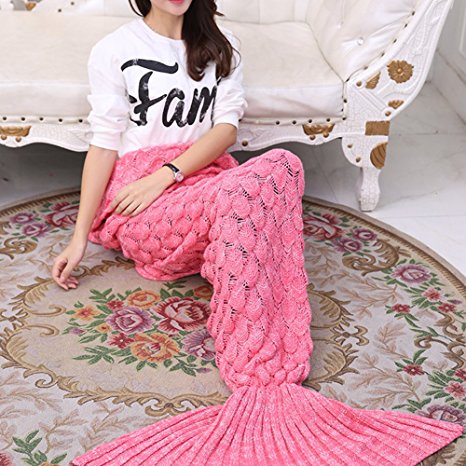 Mermaid Tail Blanket Scales Sleeping Bag Sofa Bed Snuggle Cozy for Adults (Pink, 71 x 35.5inch)