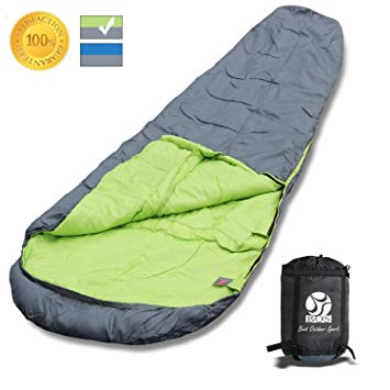 BOS Portable Mummy Sleeping Bag- Ultralight Waterproof Camping Sleeping Bag with Compression Sack for 4 Season Traveling and Outdoor Activities- Large Sleeping Bag for Adults up 7'2