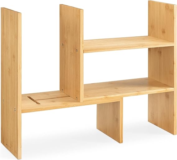 Navaris Desk Organizer Shelf Unit - Bamboo Desktop Shelves for Table or Countertop - Free-Standing Adjustable Shelving Rack for Tidy Kitchen or Office