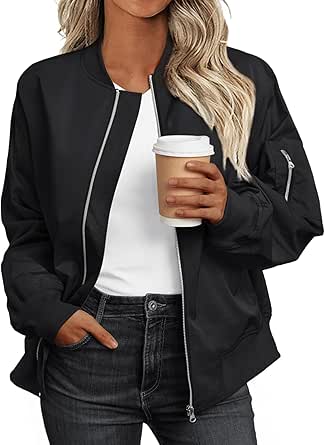 Trendy Queen Women's Bomber Jackets Casual Zip up Coats Windbreaker Trendy Comfy Clothes Winter Fashion 2024