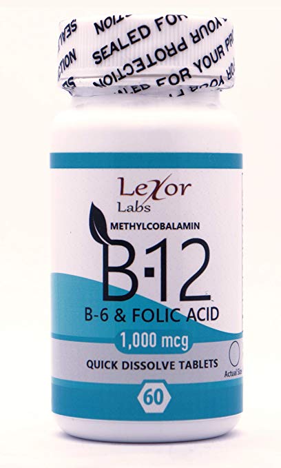 Lexor Labs Methylcobalamin B12, B6 & Folic Acid Quick Dissolve Tablets 1000 Mcg, 60Count - Vitamin B Supplements - Supports Brain Cells & Nerve Tissues