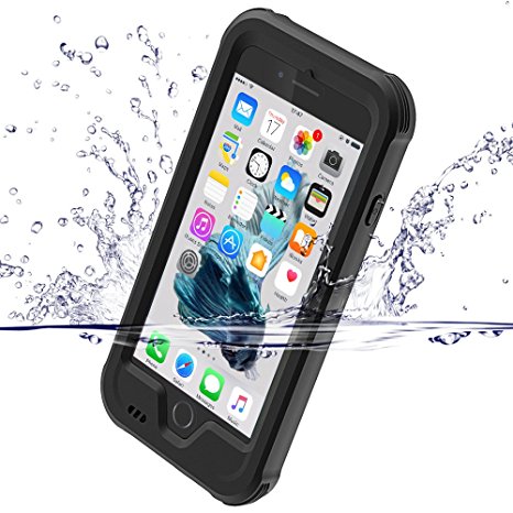 iPhone 7 Case, ZVE iPhone 7 Waterproof Case, Shockproof Dustproof Snowproof Full-body Protective Built-in Front Screen Protector Case Cover for iPhone 7 (Black)