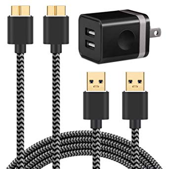 Galaxy S5 Charger (3-in-1), WITPRO 6ft Braided Fast Charging Cable 2-Pack and 2.1A/5V Dual USB Wall Charger for Samsung Galaxy S5 / Note 3 (Black)