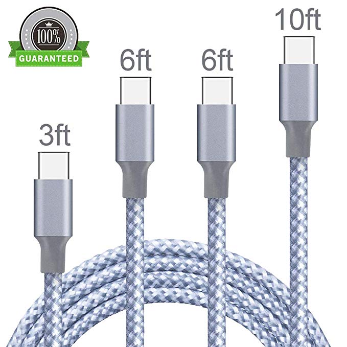 USB Type C Cable, 4Pack 3FT 2x6FT 10FT Nylon Braided USB C Charger Cable Fast Charging Cord Compatible Samsung Galaxy S9 S8 Plus Note 9/8, LG G6G7, Moto G6 Play, Google Pixel 3XL / XL3