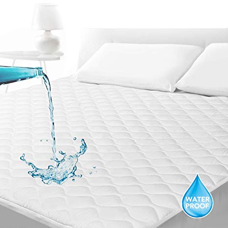 SLEEP ACADEMY Quilted Mattress Pad Protector Twin - Waterproof Mattress Cover Stretches up to 14 Inches Deep Pocket Noiseless& Durable