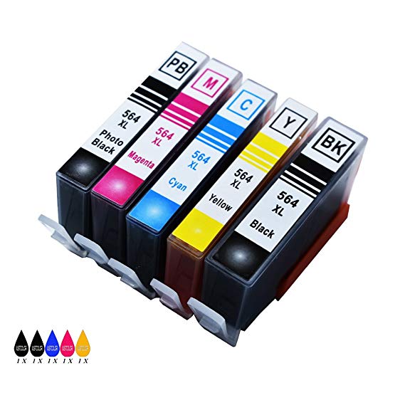 JUSTCOLOR 564XL Ink Cartridges Replacement for HP 564 XL HP564 Use With HP Photosmart 7520 5514 5520 4620 6520 7510 7525 5510 B8550 D7560 C6380 Premium C309A C310A C410A Deskjet 3520 (1BK 1PB 1C 1M 1Y)