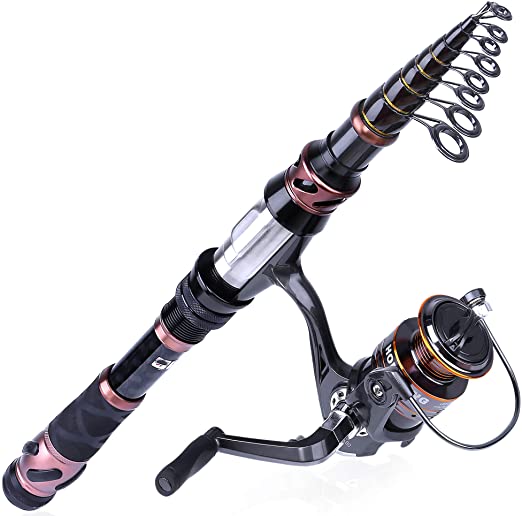 PLUSINNO Fishing Rod and Reel Combos, Toray 24-Ton Carbon Matrix Telescopic Fishing Rod Pole, 12  1 Shielded Bearings Stainless Steel BB Spinning Reel, Saltwater and Freshwater Fishing Gear Kit