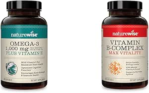 NatureWise 1000mg Omega 3 600mg EPA 400mg DHA with Vitamin E 180ct & Vitamin B Complex for Women and Men 150 Softgels[5-Month Supply]