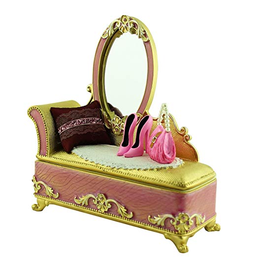 EchoMerx Victorian Mirror Vanity Jewelry Box Ring Organizer 7.5 Inches, Pink