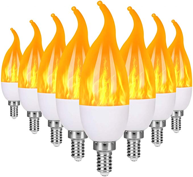 Nezylaf E12 Flame Bulb LED Candelabra Light Bulbs,1.2 Watt Warm White LED Chandelier Bulbs,1800k 3 Mode Candle Light Bulbs, Flame Tip (8-Pack)