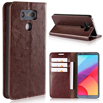 LG G6 Case,iCoverCase Genuine Leather Wallet Case [Slim Fit] Folio Book Design with Stand and Card Slots Flip Case Cover for LG G6 5.7 inch(Dark Brown)