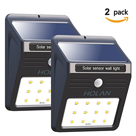 [2 pack] Solar Motion Sensor Light,Holan 12 LED Rainproof Powered Security Light Outdoor with 2 Intelligent Modes for Garden,Outdoor,Fence,Patio,Deck,Yard,Home,Driveway …